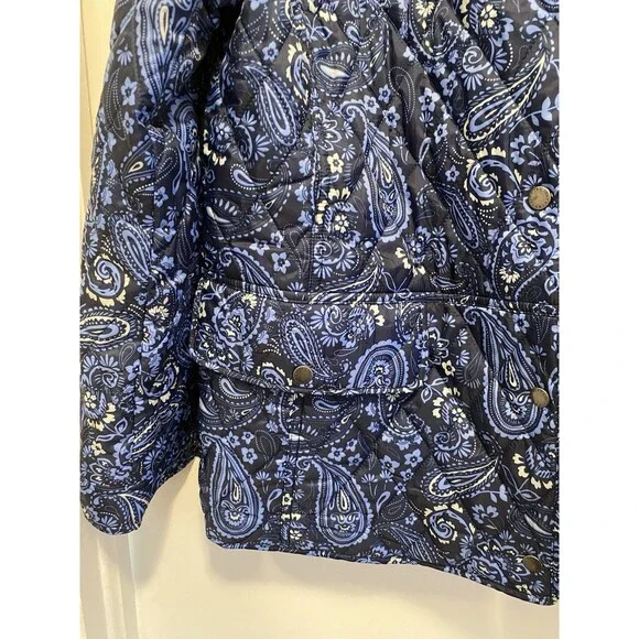 Talbots Quilted Paisley Jacket Women’s XL  Blue Navy Lightweight Floral Art Prep - Picture 4 of 10